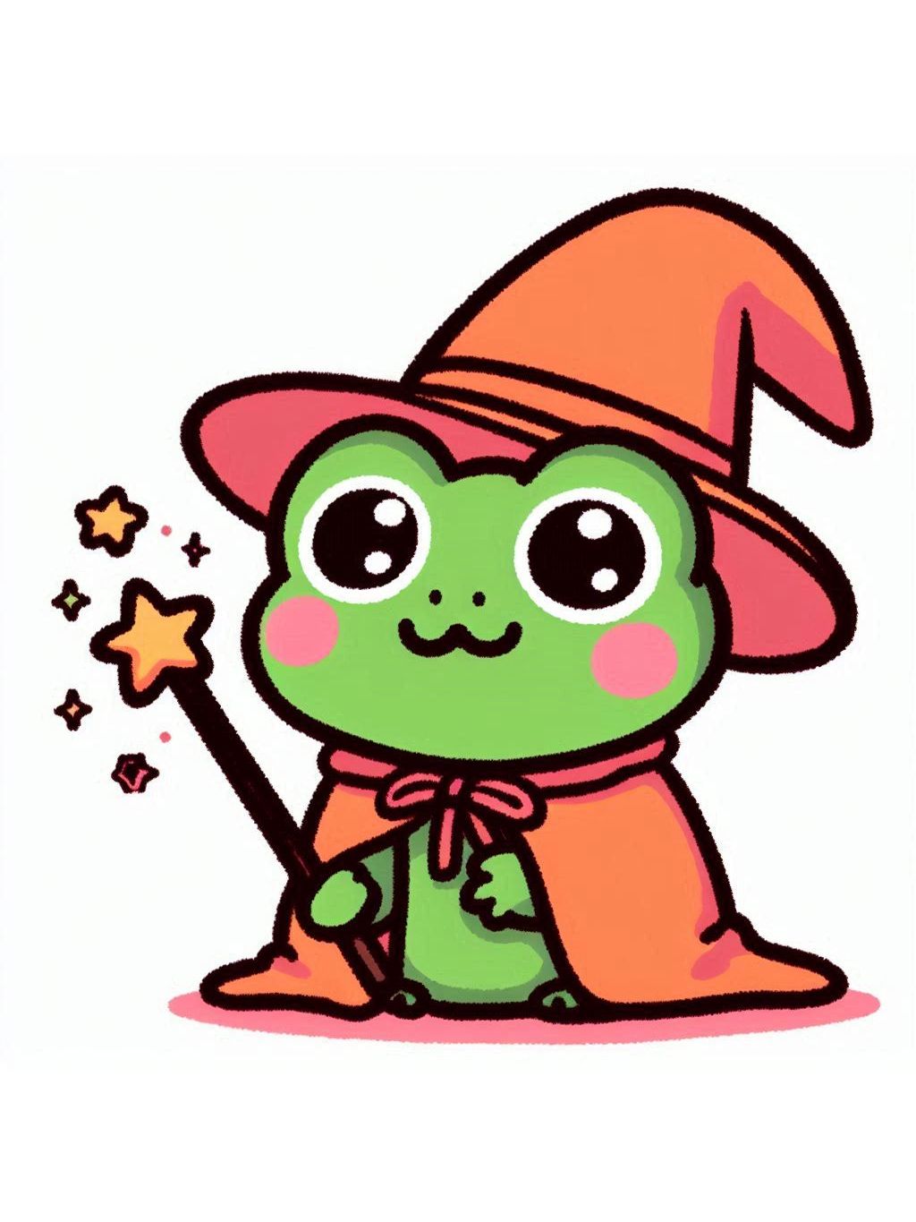 halloween frog drawing ideas: A charming illustration of a frog dressed as a wizard, complete with a hat and magic wand, casting sparkling stars.